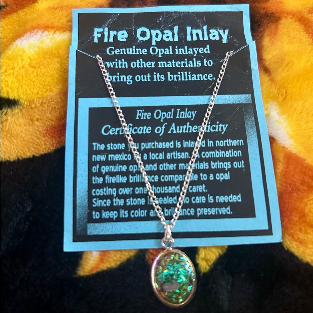Fire Opal Inlay Silver Necklace